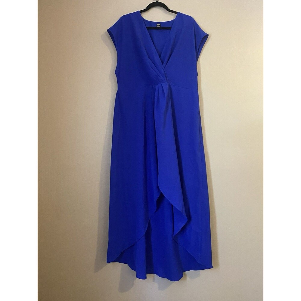 Shein Curve Blue Surplice Petal Hem Sleeveless Elastic Waist Blue Midi 2XL/16